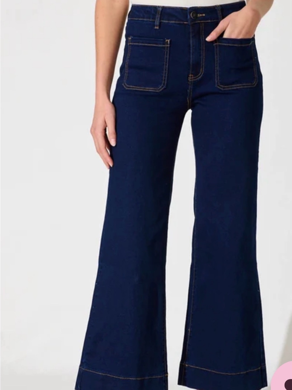 NWOT - High-Rise Dark Blue Wide-Leg Jeans with Front Patch Pockets